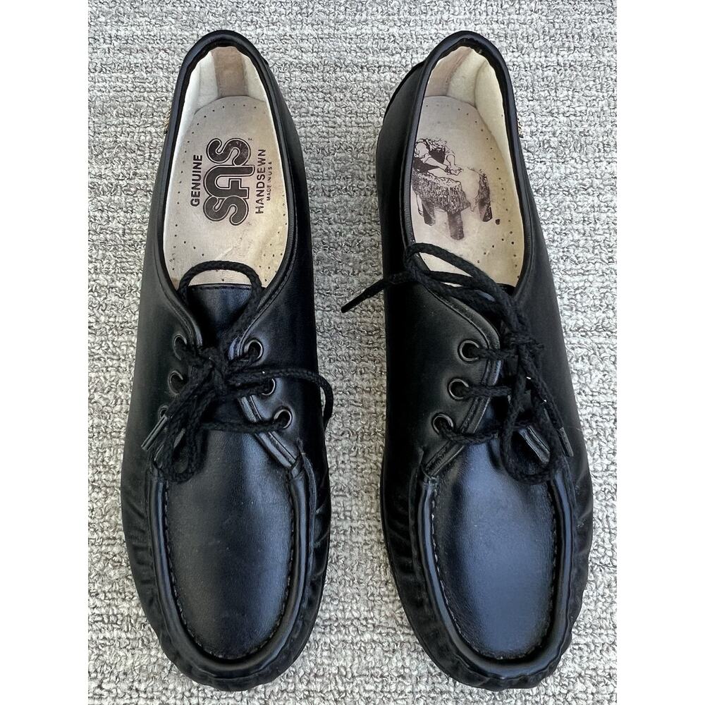 SAS Siesta - Lace Up Retro Style Wraps Supple Leather Black Loafer Women's 9 US